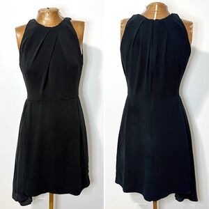 Vera Wang Black Silk Pleated Asymmetrical Shift Dress Size 4